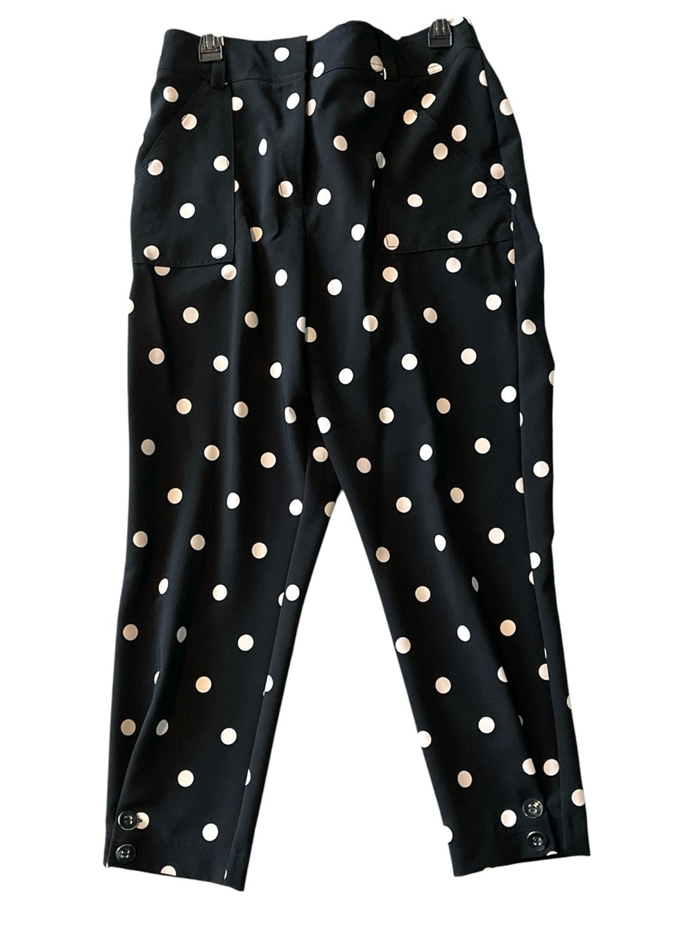 NEW YORK & CO. WOMENS BLACK POLKA DOT CASUAL CROPPED LEG BUTTON DETAIL